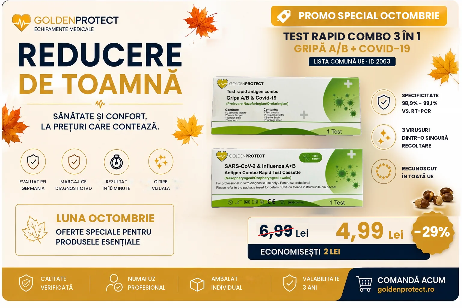 Ofertă octombrie: test combo infecții respiratorii 2 in 1 la doar 4.99 lei