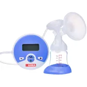 Pompa electrica de san, tehnologie cu doua moduri de stimulare si expresie, cu scut de san, mamelon cu capac si biberon de lapte cu capac