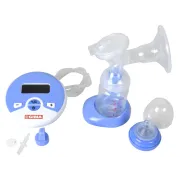 Pompa electrica de san, tehnologie cu doua moduri de stimulare si expresie, cu scut de san, mamelon cu capac si biberon de lapte cu capac