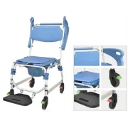 Scaun dus cu rotile  si cu vas pentru toaleta incorporat, sarcina maxima 150 kg, cotiere detașabile