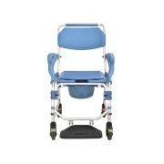 Scaun dus cu rotile  si cu vas pentru toaleta incorporat, sarcina maxima 150 kg, cotiere detașabile