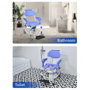 Scaun dus cu rotile  si cu vas pentru toaleta incorporat, sarcina maxima 150 kg, cotiere detașabile