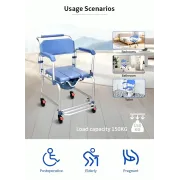 Scaun pentru dus cu rotile si vas toaleta incorporat, sarcina maxima 150 kg