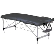 Masă de masaj pliabilă din aluminiu – 2 secțiuni, neagră, reglabilă pe înălțime
