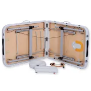 Masă de masaj pliabilă din aluminiu – 2 secțiuni, alba, reglabilă pe înălțime