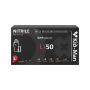 Mănuși nitril fără pudră KID-MAN GRIP, textură diamant, negre, extra rezistente, compatibile touchscreen, 50 buc, mărimea XL