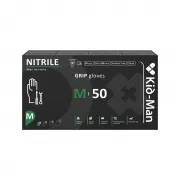 Mănuși nitril fără pudră KID-MAN GRIP, textură diamant, negre, extra rezistente, compatibile touchscreen, 50 buc, mărimea XL
