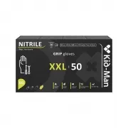 Mănuși nitril fără pudră KID-MAN GRIP, textură diamant, negre, extra rezistente, compatibile touchscreen, 50 buc, mărimea XL