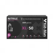 Mănuși nitril fără pudră KID-MAN GRIP, textură diamant, negre, extra rezistente, compatibile touchscreen, 50 buc, mărimea XL