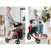 Rolator compact pliabil din aluminiu cu scaun din plasă și frâne de siguranță