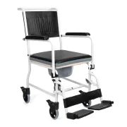 Scaun de Toaletă cu Roți, Cotiere Rabatabile și Găleată, Max. 130 kg, Negru