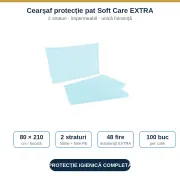 Cearșaf de protecție impermeabil Soft Care Extra, 80 × 210 cm, 2 straturi (Hârtie + PE), 48 fire de armare, albastru deschis – de unică folosință