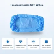 Husă impermeabilă cu elastic pentru pat și targă, PP+PE 40 GSM, 100 × 220 cm — set 10 bucăți