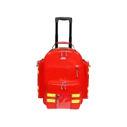 Troler și Rucsac Medical de Urgență "Emergency Logic-2 PVC" – Profesional (Gol), Prelată PVC Impermeabilă, cu Rotițe, Mâner Telescopic, 6 Borsete Colorate Incluse și Diviziune Centrală, 49 x 31 x h 57 cm