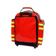 Troler și Rucsac Medical de Urgență "Emergency Logic-2 PVC" – Profesional (Gol), Prelată PVC Impermeabilă, cu Rotițe, Mâner Telescopic, 6 Borsete Colorate Incluse și Diviziune Centrală, 49 x 31 x h 57 cm