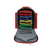 Troler și Rucsac Medical de Urgență "Emergency Logic-2 PVC" – Profesional (Gol), Prelată PVC Impermeabilă, cu Rotițe, Mâner Telescopic, 6 Borsete Colorate Incluse și Diviziune Centrală, 49 x 31 x h 57 cm
