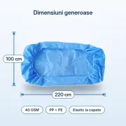 Husă impermeabilă cu elastic pentru pat și targă, PP+PE 40 GSM, 100 × 220 cm — set 10 bucăți