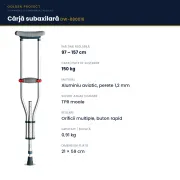 Cârjă axilară pliabilă , mărime universala – Ultra-ușoară, reglabilă, din aliaj de aluminiu