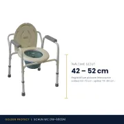 Scaun de toaletă reglabil pe înălțime – Cu vas colector și cotiere, pentru persoane cu mobilitate redusă