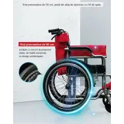 Scaun rulant pliabil pentru adulți, cadru din oțel, roți pneumatice 56 cm, șezut 46 cm, latime totală roti 61 cm, pentru persoane cu înălțime de pana la 1.65 m