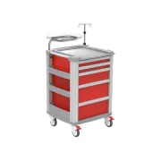 Cărucior de urgență compact roșu, 5 sertare, cadru aluminiu 634 × 605 × 975 mm (1 buc)