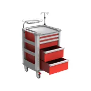 Cărucior de urgență compact roșu, 5 sertare, cadru aluminiu 634 × 605 × 975 mm (1 buc)