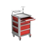 Cărucior de urgență compact roșu, 5 sertare, cadru aluminiu 634 × 605 × 975 mm (1 buc)