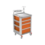 Cărucior de urgență compact portocaliu, 4 sertare, cadru aluminiu (1 buc)