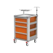 Cărucior de urgență compact portocaliu, 4 sertare, cadru aluminiu (1 buc)