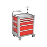 Cărucior de urgență MEDI KART roșu, 5 sertare, cadru aluminiu (1 buc)