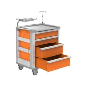 Cărucior de urgență MEDI KART portocaliu, 4 sertare, cadru aluminiu (1 buc)