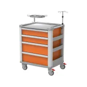 Cărucior de urgență MEDI KART portocaliu, 4 sertare, cadru aluminiu (1 buc)