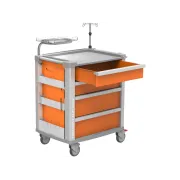 Cărucior de urgență MEDI KART portocaliu, 4 sertare, cadru aluminiu (1 buc)