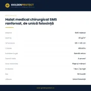 Halat medical chirurgical SMS ranforsat, de unică folosință, 40 g/m², 125 × 145 cm, cu câmp de învelire și 2 prosoape — Golden Protect
