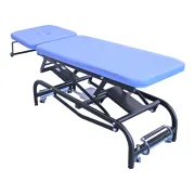 Canapea de examinare King cu înălțime reglabilă electric, cu orificiu, cadru negru, albastru deschis (1 buc)