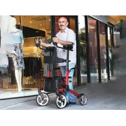 Cadru de mers reglabil cu suport pentru ridicare în picioare, din aluminiu, roșu (1 buc)
