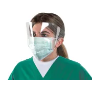 Mască chirurgicală MASKOP cu vizor panoramic, benzi elastice auriculare, verde, antiaburire (cutie 50 buc)