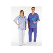 Bluză medicală unisex din bumbac 100%, guler în V, albastru deschis cu model, mărimea M (1 buc)