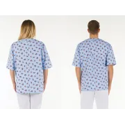 Bluză medicală unisex din bumbac 100%, guler în V, albastru deschis cu model, mărimea XL