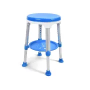 Scaun de duș albastru cu tavă, înălțime reglabilă 40–52 cm