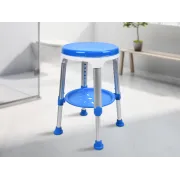 Scaun de duș albastru cu tavă, înălțime reglabilă 40–52 cm