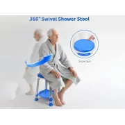 Scaun de duș albastru cu tavă, înălțime reglabilă 40–52 cm