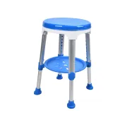 Scaun de duș albastru cu tavă, înălțime reglabilă 40–52 cm