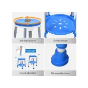 Scaun de duș albastru cu tavă, înălțime reglabilă 40–52 cm