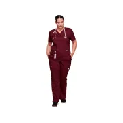 Bluză medicală Cherokee Revolution Mock Wrap pentru femei, mărimea S, culoare wine