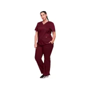 Bluză medicală Cherokee Revolution Mock Wrap pentru femei, mărimea XL, culoare wine
