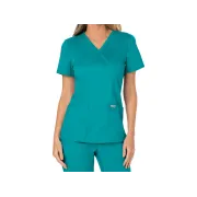 Bluză medicală Cherokee Revolution Mock Wrap pentru femei, mărimea S, albastru turcoaz