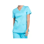 Bluză medicală Cherokee Revolution Mock Wrap pentru femei, mărimea L, turcoaz