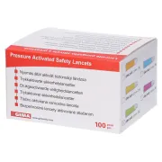 Lancete de siguranță automate rotunde 23G, adâncime 2,2 mm, flux sanguin ridicat (cutie 100 buc)