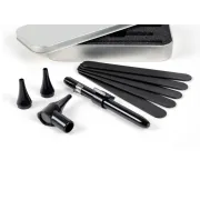 Otoscop stilou Delta cu iluminare LED, negru, cu pâlnii auricolari și abeslimbi (1 buc)